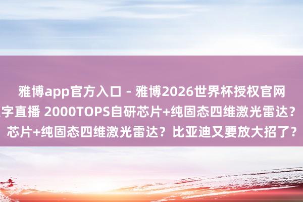 雅博app官方入口 - 雅博2026世界杯授权官网平台，2026世界杯文字直播 2000TOPS自研芯片+纯固态四维激光雷达？比亚迪又要放大招了？